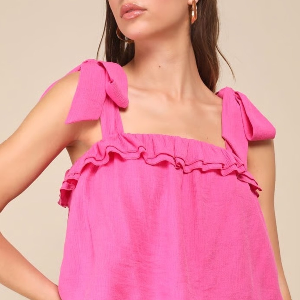 Lulu's Pink Perfect Babe Hot Pink Ruffled Tie-Strap Top - Picture 2 of 7